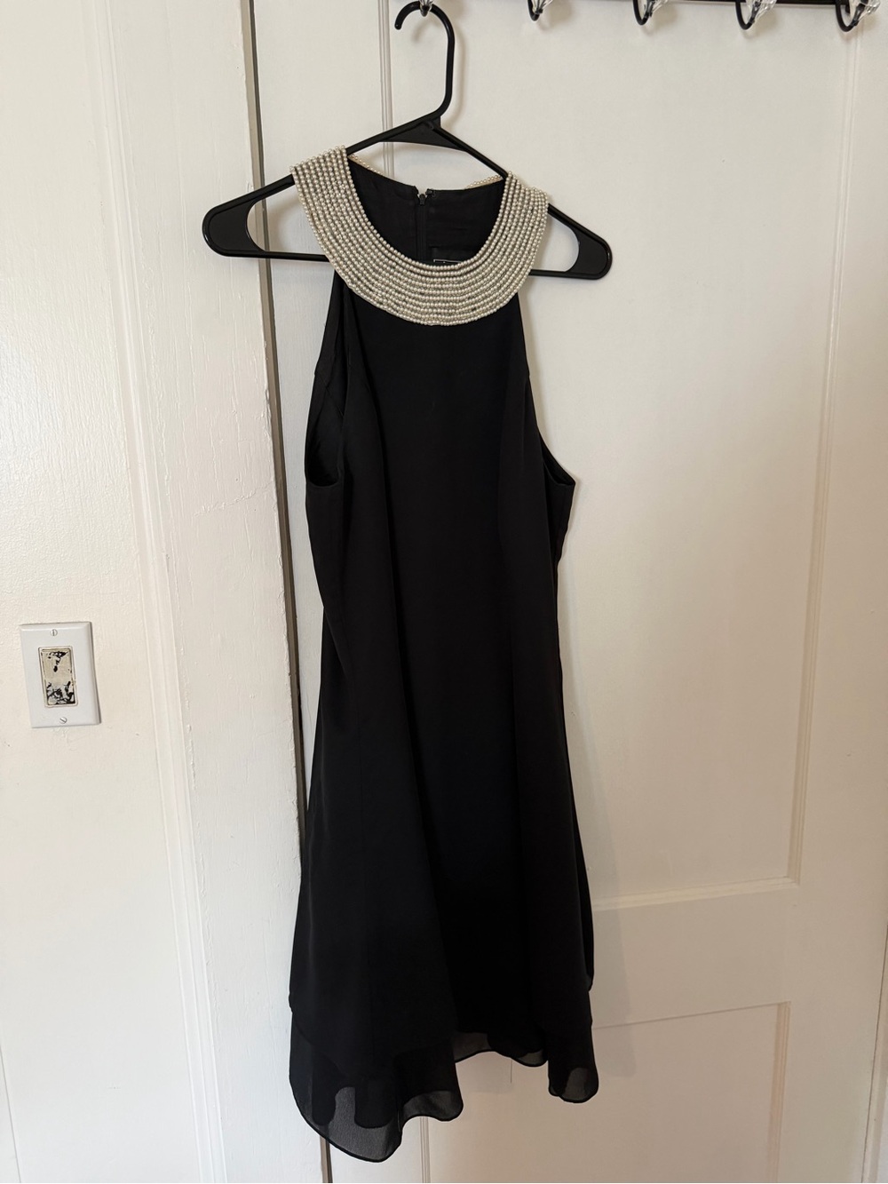 Alex Evenings Black Dress with Pearl Collar